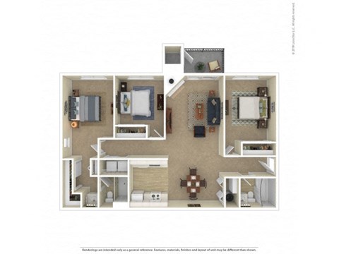 Floor plan for 3 beds, 2 baths, 1208 sqft
